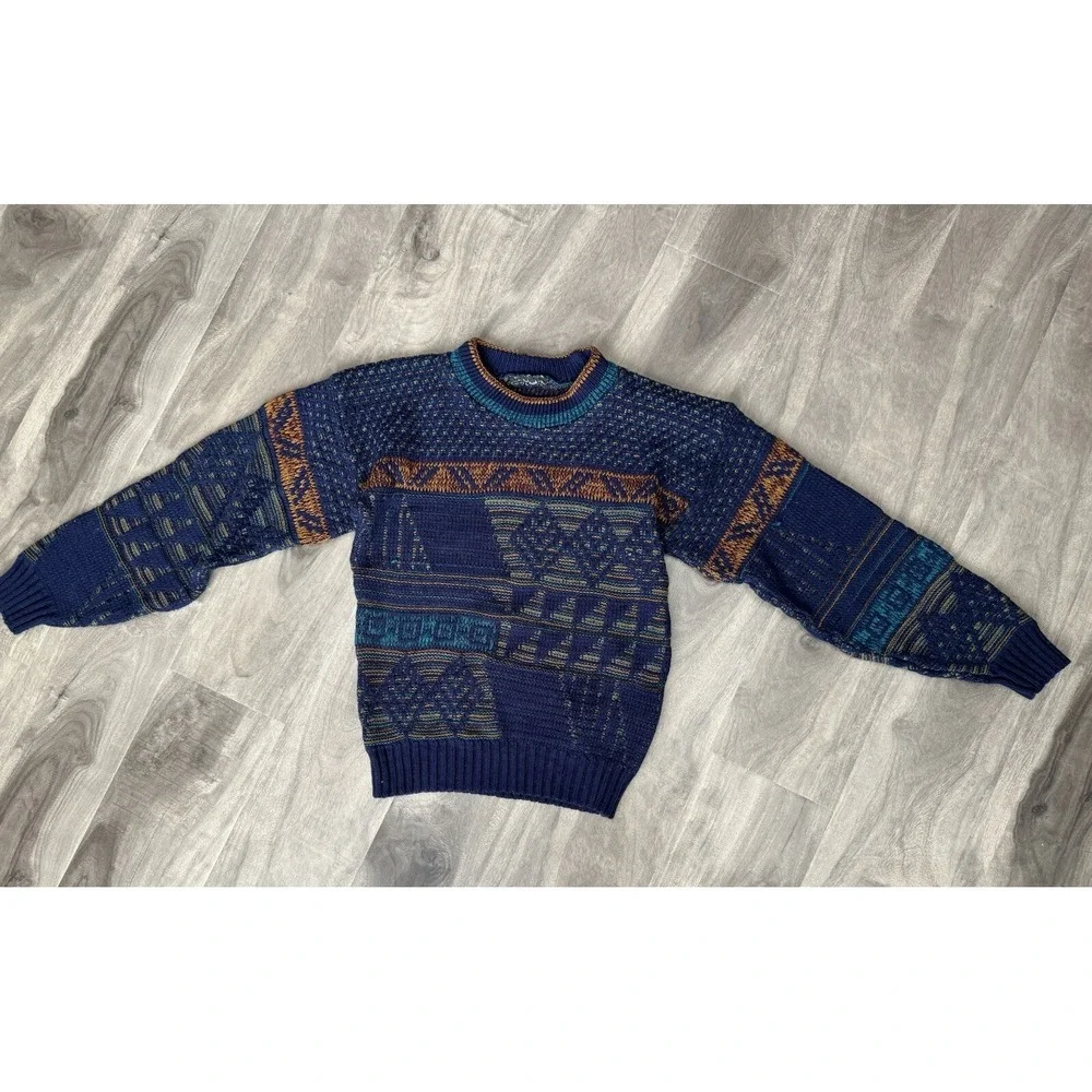 90s Style Geometric Abstract Knit Pattern Pullover Kid Sweater *Read Description
